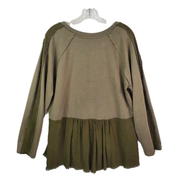 UMGEE MINERAL WASHED FRENCH TERRY RUFFLE THIN SWEATSHIRT SMALL GREEN OVERSIZED - Picture 6 of 8